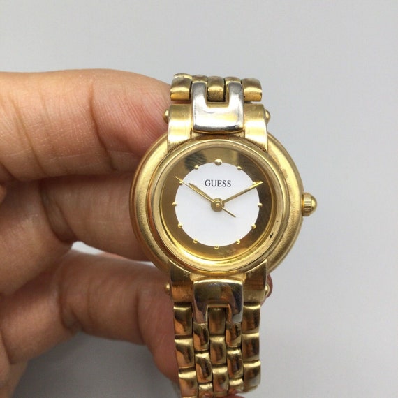 Vintage Guess Watch Women 25mm Gold White Tone Di… - image 7