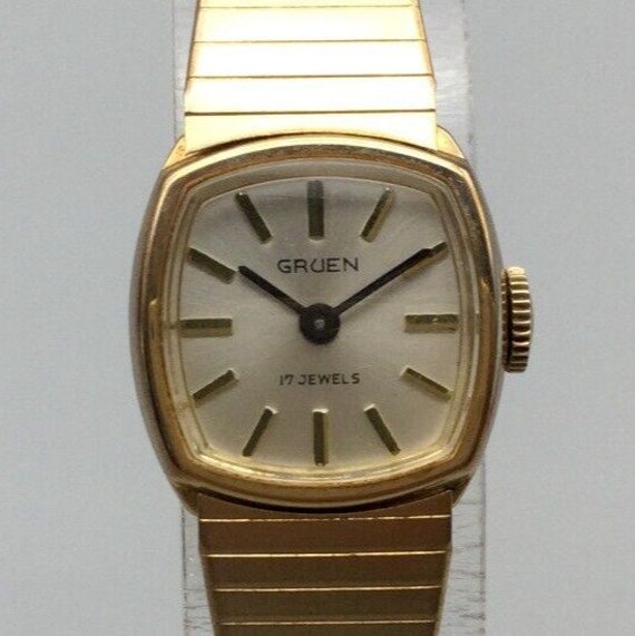 Vintage Gruen Watch Women 17mm Gold Tone 17 Jewel… - image 1