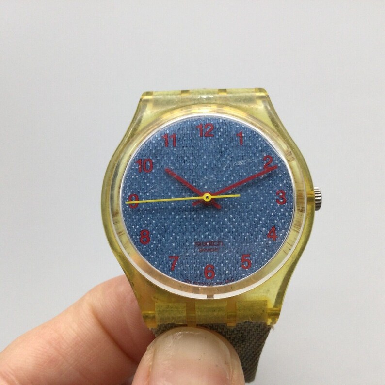 Vintage Swatch Watch Women 33mm Denim Dial Denim Loros Parrot New Battery image 9