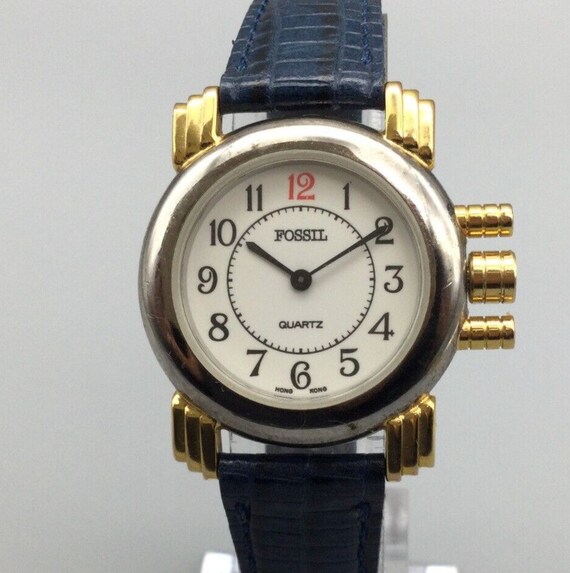 Vintage Fossil Watch Unisex Silver Gold Tone Blue 