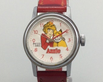 Vintage Annie Picco Watch Women 25m White Red Band Manual Wind 6.5"