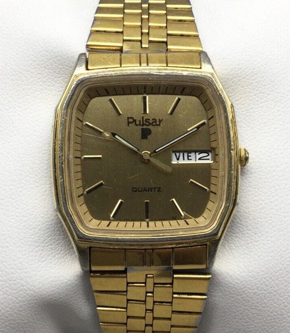 Vintage Pulsar Watch Men 33mm Gold Tone Square Dia