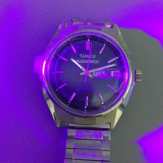 Vtg Timex Viscount Automatic Watch Men 34mm Blue … - image 3