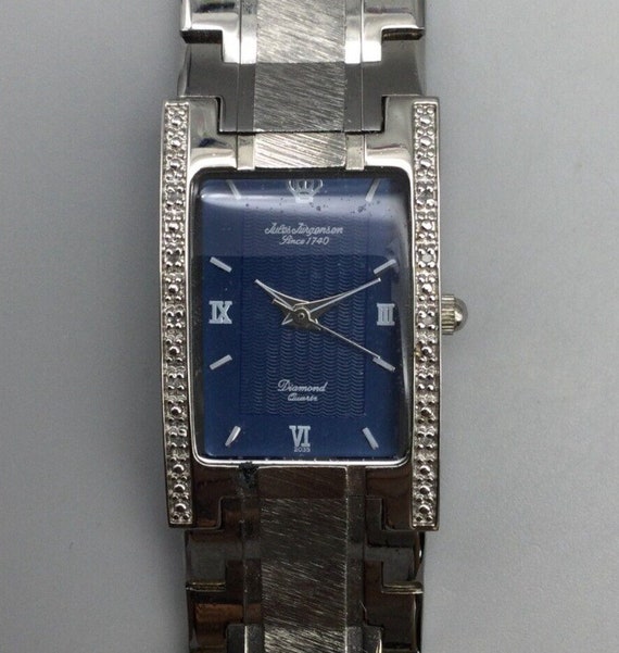 Vtg Jules Jurgensen Diamond Watch Women 20mm Blue 
