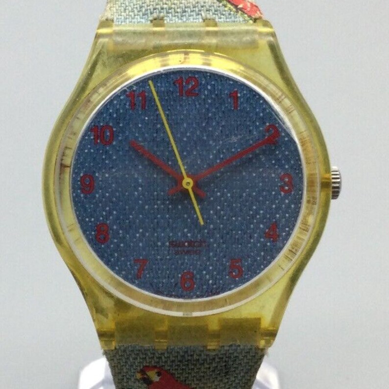 Vintage Swatch Watch Women 33mm Denim Dial Denim Loros Parrot New Battery image 1