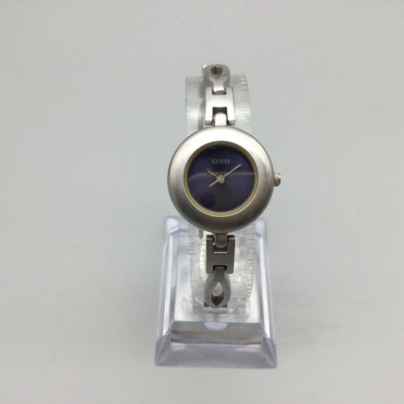 Vintage Guess Watch Women Silver Tone Round Purpl… - image 2
