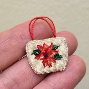 Puppenhaus Miniatur Tasche, Weihnachtsminiatur bestickte Handtasche, Beutel für Puppe 1:12, Weihnachtsstern Tasche