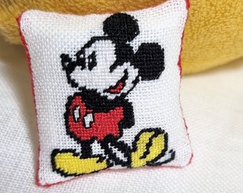 Dollhouse miniature pillow cushion, Miniature mouse pillow, 1:12 scale embroidered pillow