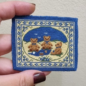 Miniature dollhouse rug, Dollhouse mini carpet with bears, 1:12 scale rug, Miniature rug for baby room