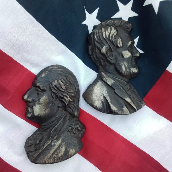 Vintage Retro Presidential Cast Iron Wall Plaques, Abraham Lincoln and George Washington, Arrives with FREE Shipping!!!@@