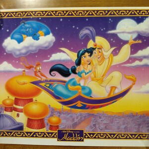 Vintage Aladdin Poster 1992 Walt Disney Classic Embossed Paper Etsy