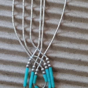 Vintage Southwestern Sterling Silver 3 Strand Liquid Silver Necklace with Turquoise Beading, Arrives with FREE Shipping!!!