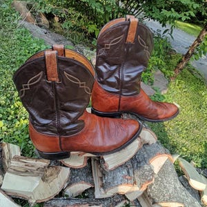 Vintage Tony Lama Cognac Roper Leather Two Tone Brown  display picture 1