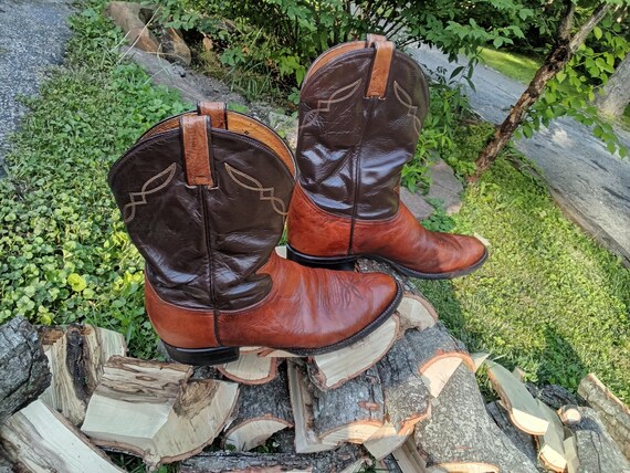 Vintage Tony Lama Cognac Roper Leather Two Tone Brown  display picture 3