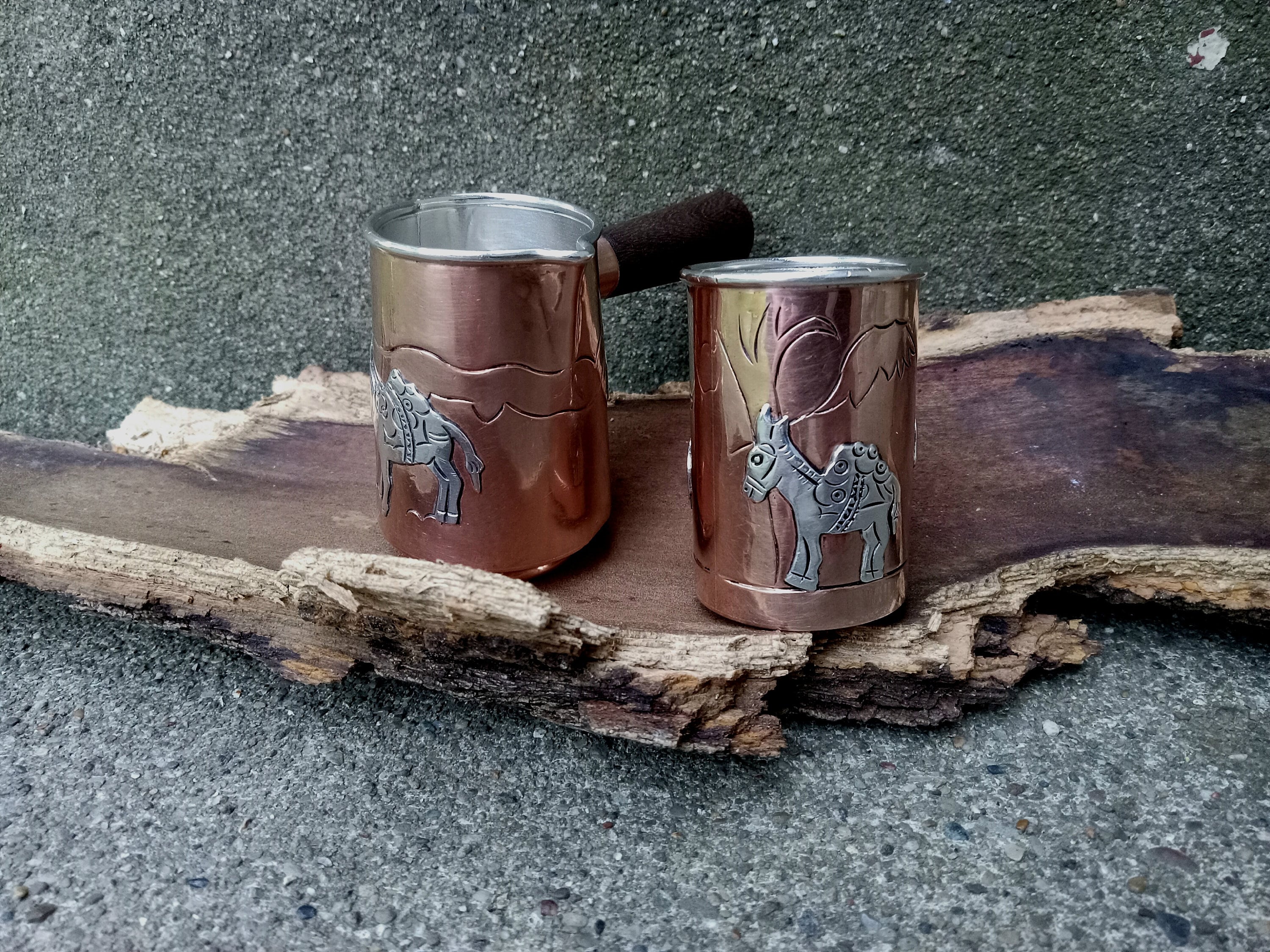 Vintage Set of Victoria Copper With Silver Overlay, Cup and Vintage Set of Victoria Copper With Silver Overlay, Cup and
