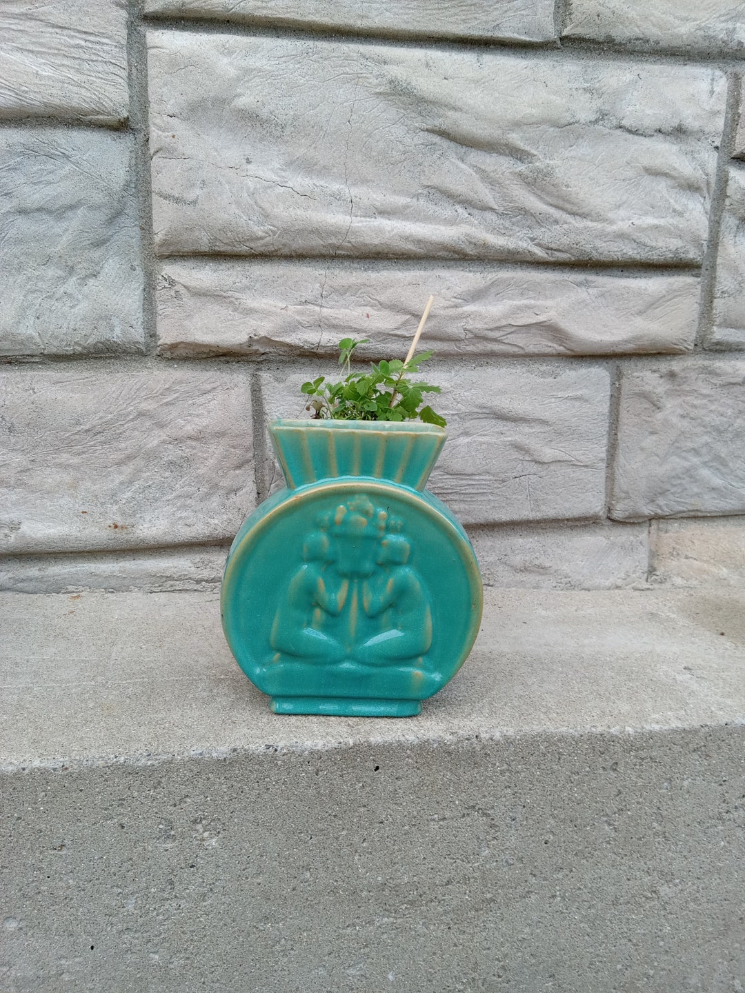 Hard to Find Antique Art Deco Aqua Blue Turquoise Pottery Ceramic