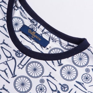 White T-shirt with bicycle and tool print | Hand-sewn in Cape Town - Sustainable - 100% cotton
