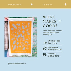 A tea towel fit to be a Tapestry! Summer Forager tea towel is inspired by our connection to nature, food and sustainability. It is part of a tea towel set focusing on the seasons and different foraging finds in each.