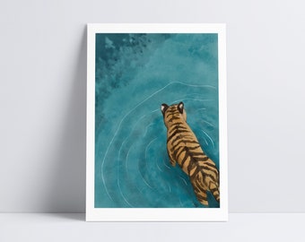 Tiger Wading Giclée Art Print | Nursery Decor