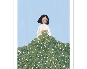 Stricken Garten Illustration | Giclée Kunstdruck | Gerahmt | Bereit zum Geschenk