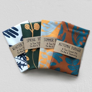 A tea towel fit to be a Tapestry! Summer Forager tea towel is inspired by our connection to nature, food and sustainability. It is part of a tea towel set focusing on the seasons and different foraging finds in each.