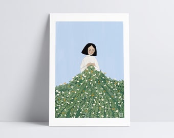 Knitting Garden Illustration Wall Art / Giclée Art Print / High-Quality and Sustainable / Made In the UK