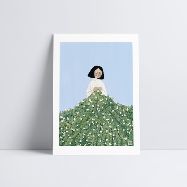 Knitting Garden Illustration Wall Art / Giclée Art Print / High-Quality and Sustainable / Made In the UK