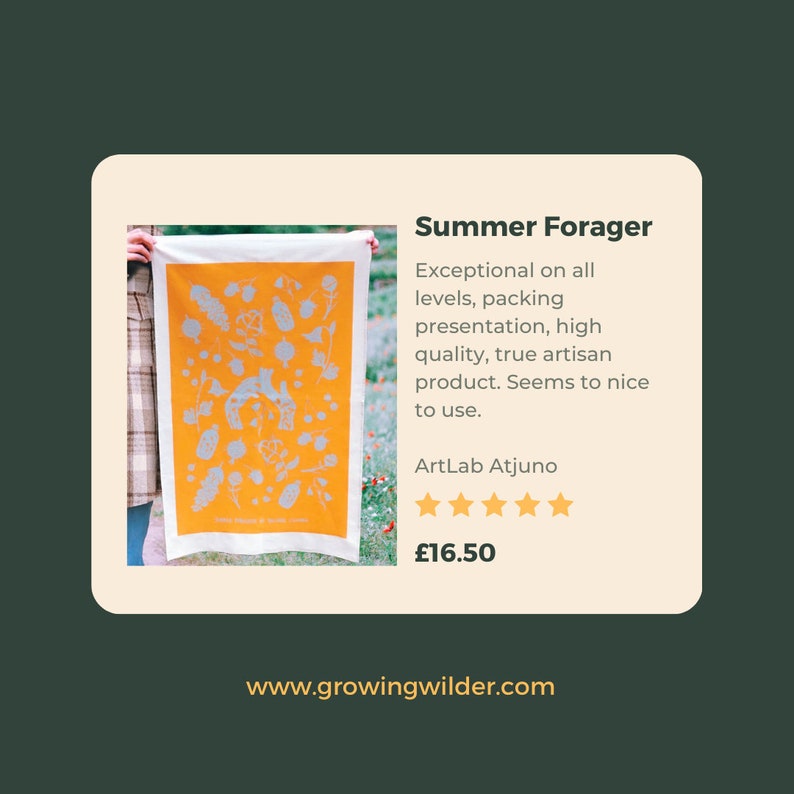 Etsy review of Summer Forager Tea Towel.