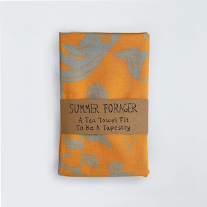 A tea towel fit to be a Tapestry! Summer Forager tea towel is inspired by our connection to nature, food and sustainability. It is part of a tea towel set focusing on the seasons and different foraging finds in each.