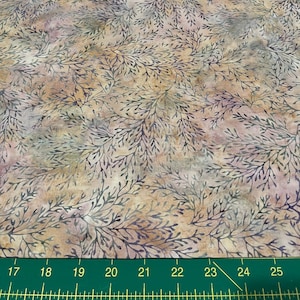 Light Tan & Mauve Floral Batik Fabric - **2/3 Yard Only **