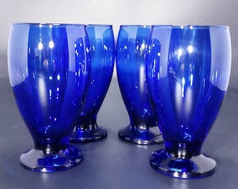 Set of 4 Cristar hand blown vintage Cobalt Blue wine goblets