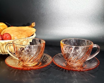 Set of 4 Vintage Arcoroc France Rosaline pink tea cups and saucers