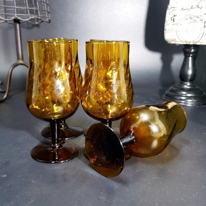 Set of 5 vintage sherry-port hand blown amber glasses