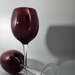 Set of 2 vintage ruby red wine glasses, goblets