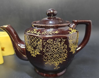 théière marron en céramique vintage fabriquée au Japon, peinte à la main vtg en excellent état