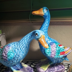 Set of Vintage Japanese hand painted ceramic duck figurines