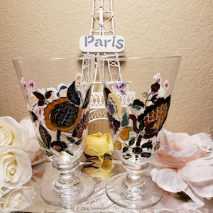 Set of 2 Vintage Noble Excellence Hand Painted Glassware