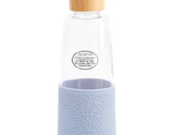 Apana Blue textured half silicone sleeve glass water bottle