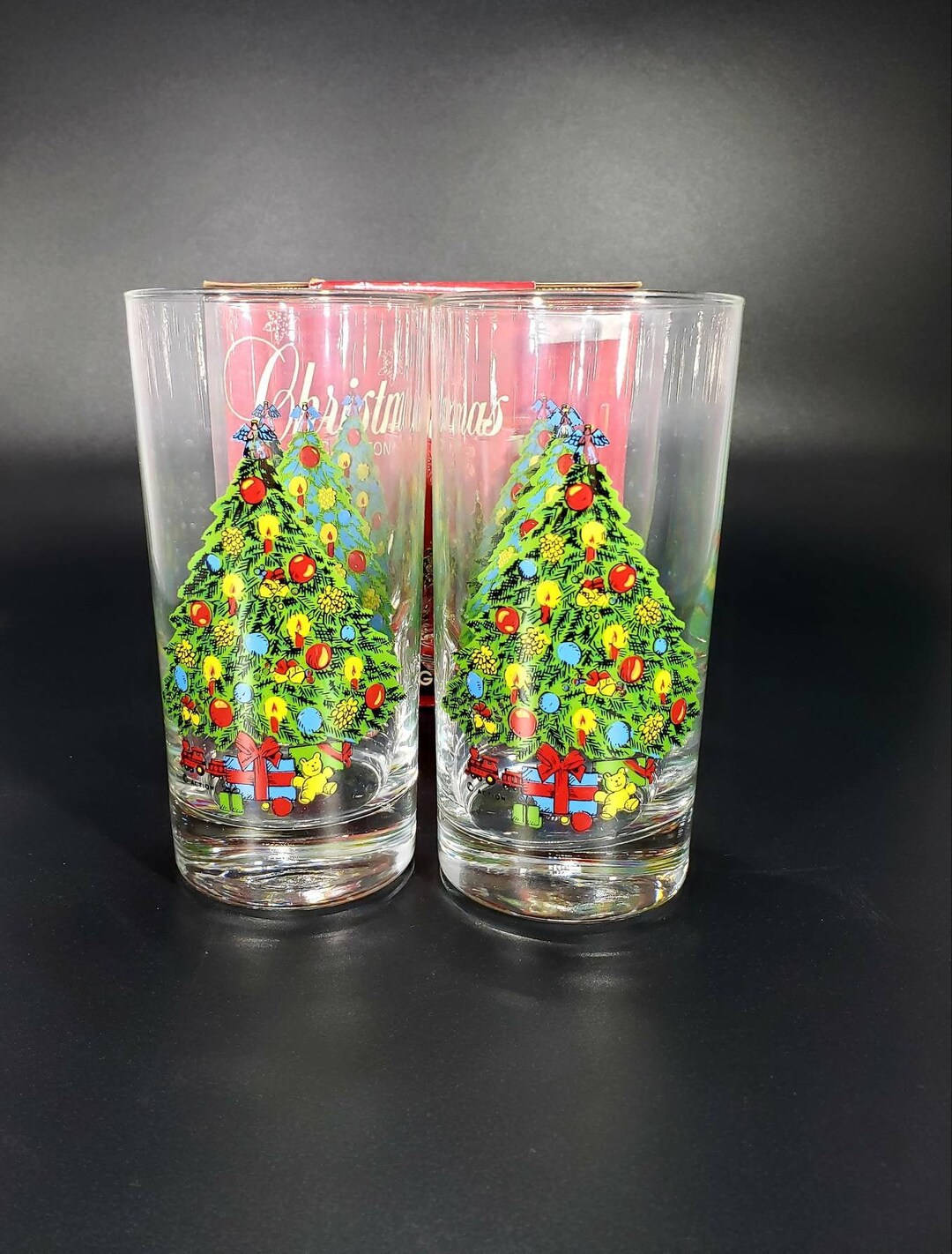 Set of 4 Vintage Christmas Glasses Set 11 Ounces Original Box Set by