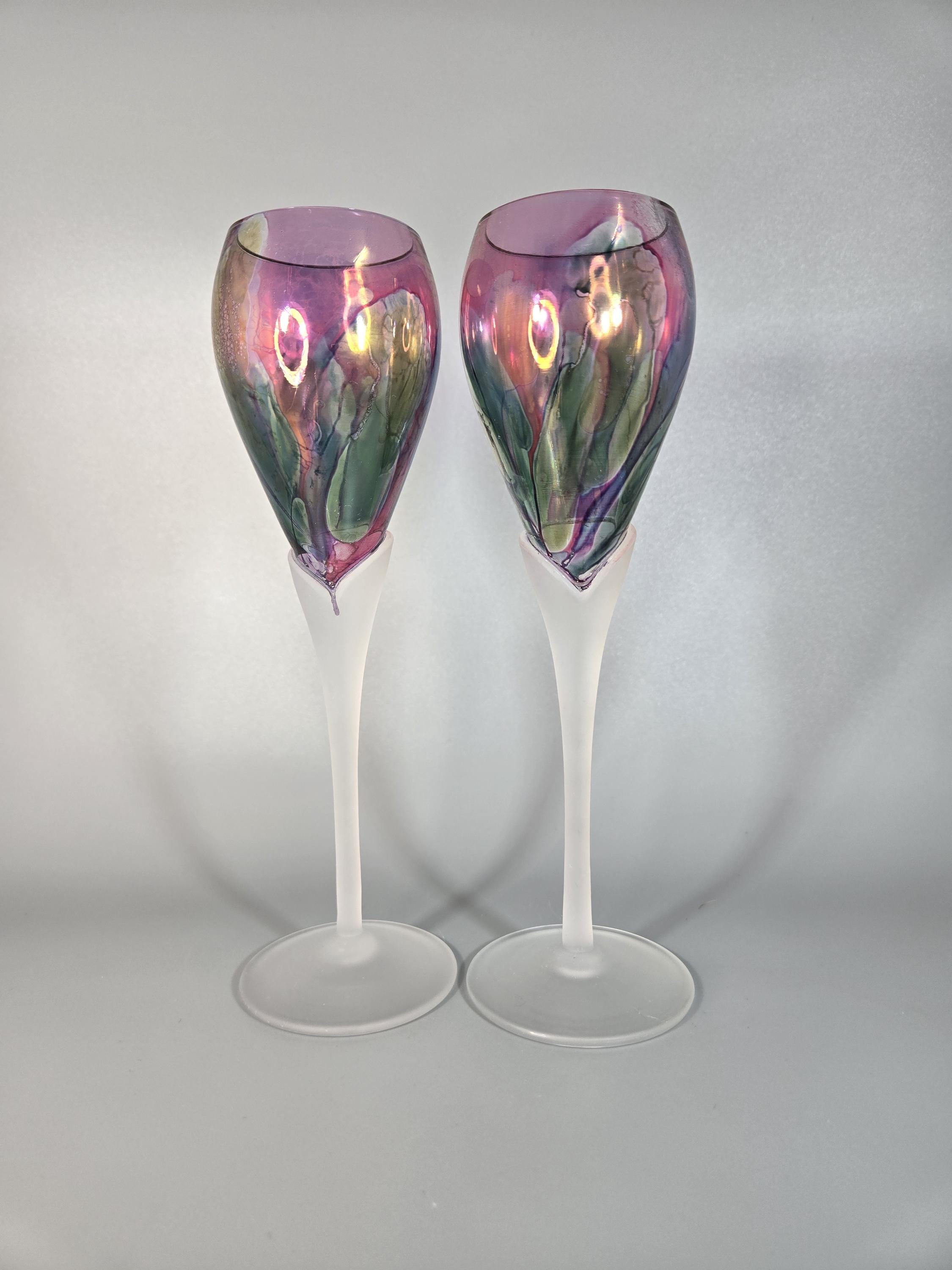 Set of 2 Rueven blown glass wine glasses , by Nouveau Art Glass