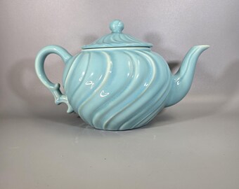 Vintage Franciscan Coronado Earthenware Turquoise swirl four cup ceramic teapot 1940's