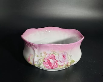 Antique 1890's Victorian English pink rose porcelain bowl