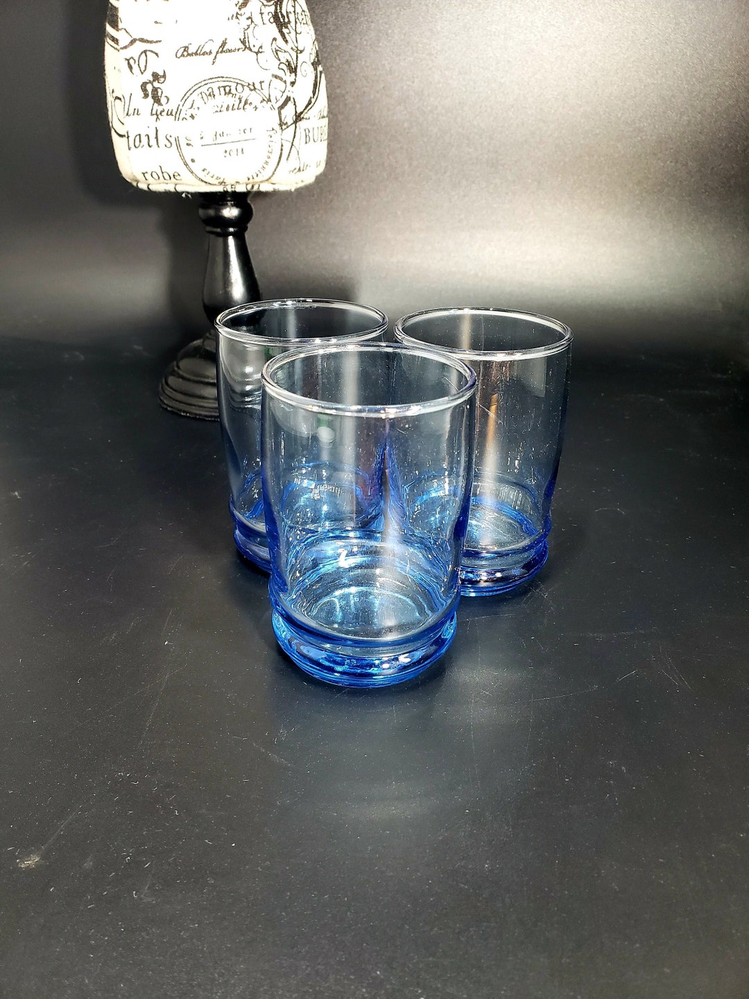 Set of 3 Vintage Anchor Hocking Juice Glasses Saturn Blueberry Mid
