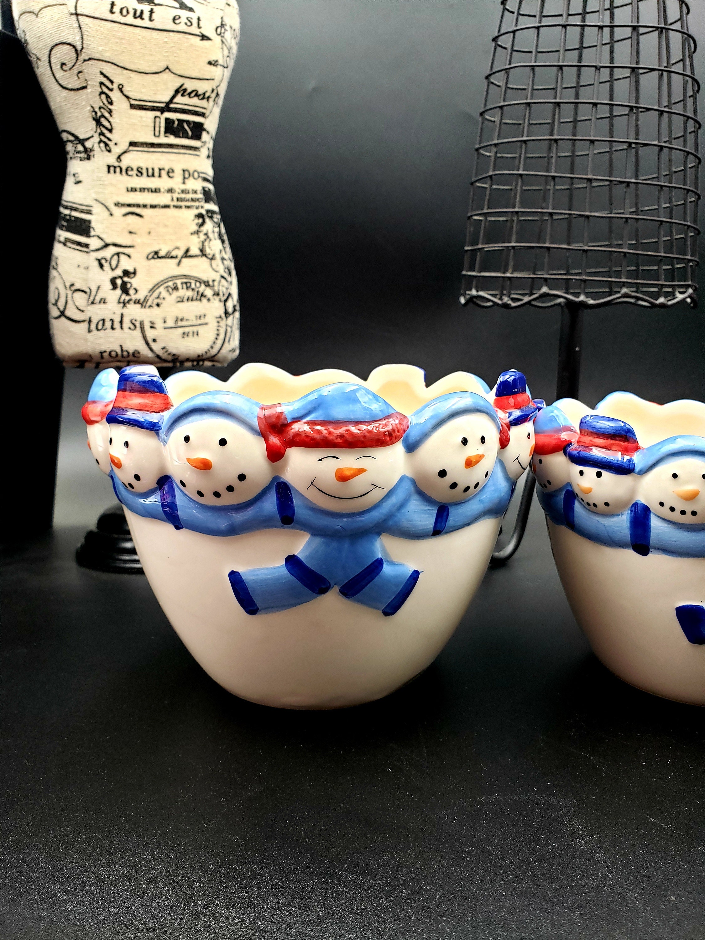 Set of 3 Vintage Ceramic Snowmen Nesting Serving Bowls by Etsy