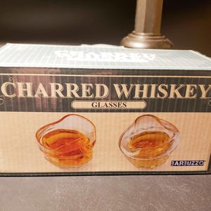 Vintage 2 Charred Whiskey glasses set in box