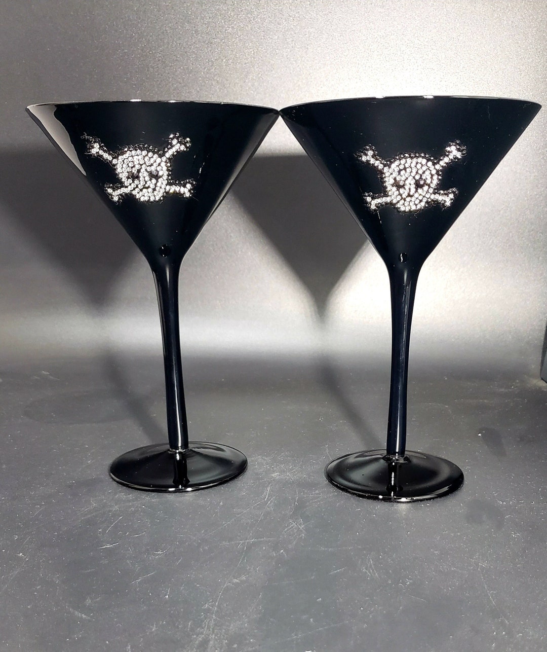 Set of 2 Black Martini Cocktail Glasses With Jeweled Skull and Etsy