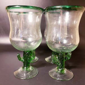 Vintage set of 4 hand blown cactus cocktail glasses-margarita-daiquiri