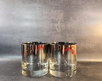 Set of 2 vintage Silver Fade Ombre rock glasses, Madmen era barware
