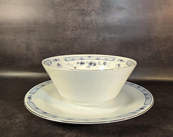Vintage ceramic gravy boat with attached underplate, Valencia pattern by Sango