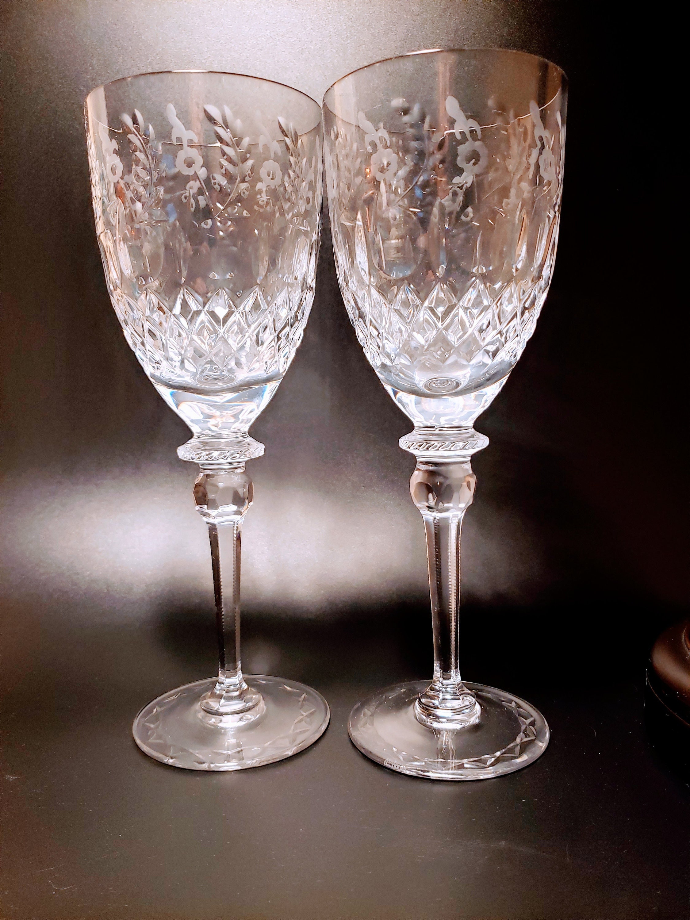 Set of 2 vintage Rogaska Gallia water goblets cut crystal glasses 9 1/4"